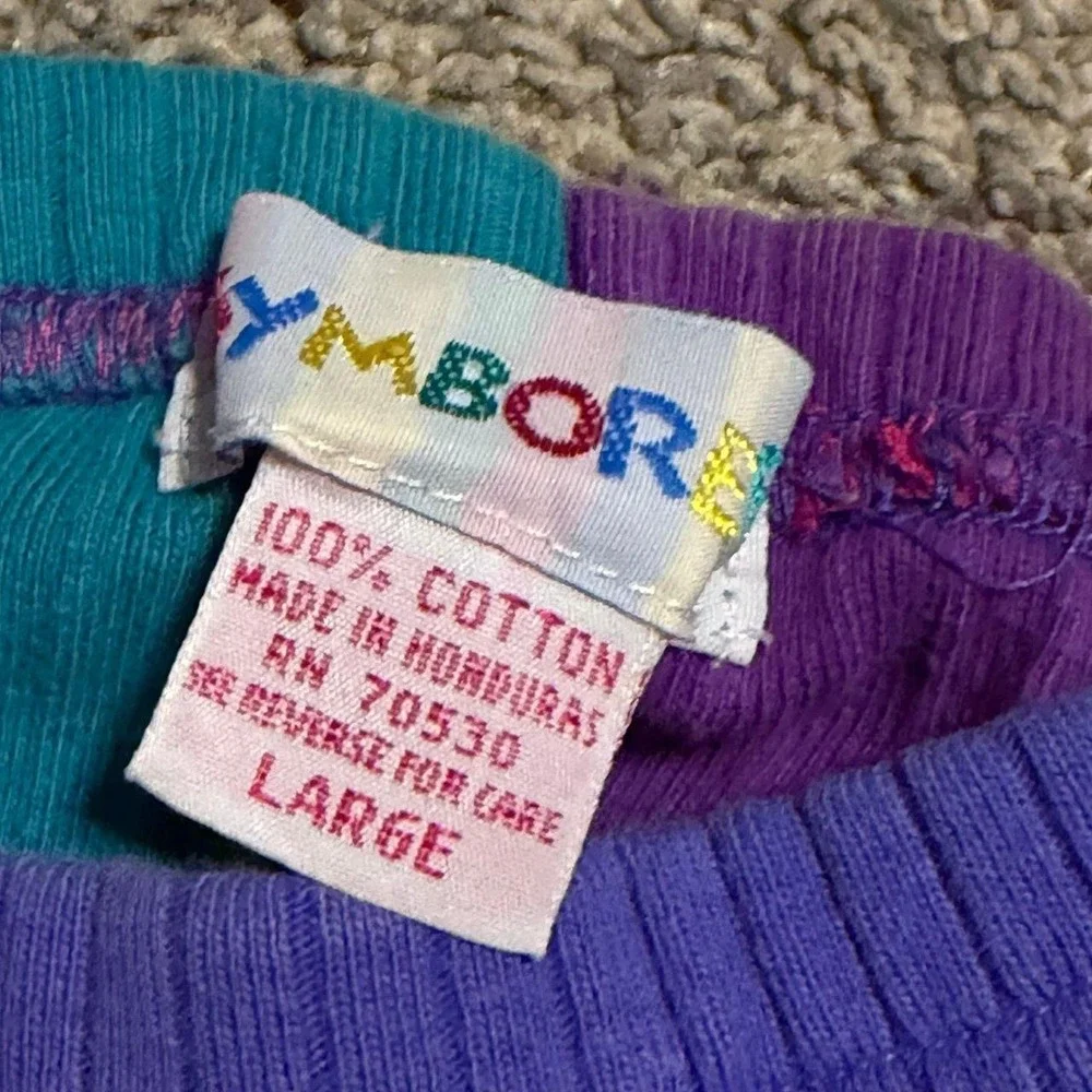 Vintage Gymboree Colorblock Ribbed Leggings Girls Large Embroidered Flower 90s